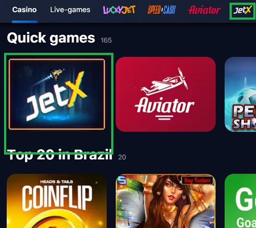 jetx game icon on 1win site