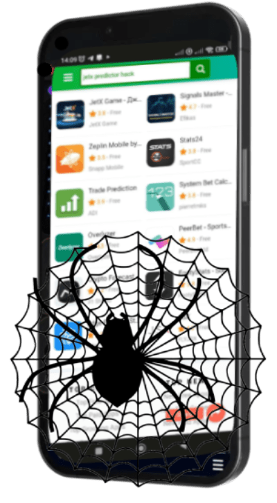 A cell phone with a spider web on the screen with hack software

