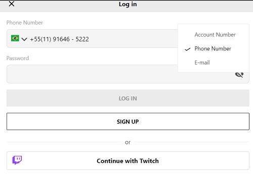 Screenshot of the Parimatch login form