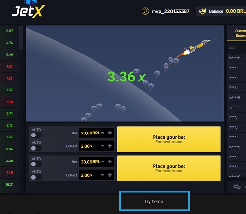 Screenshot of the jetx demo game